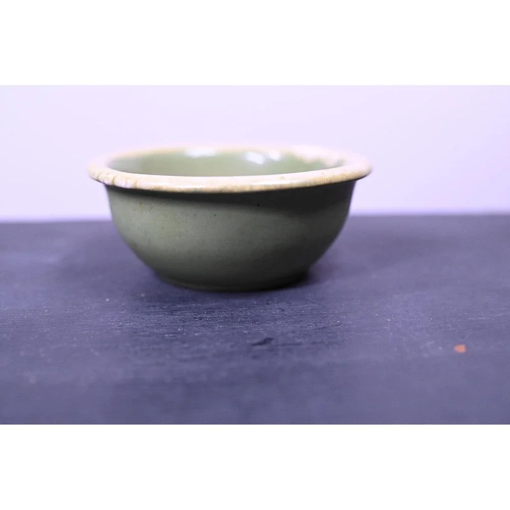 Vintage Hull Pottery Olive Green Drip Glaze Oven Proof Bowl 5.25 inch USA
